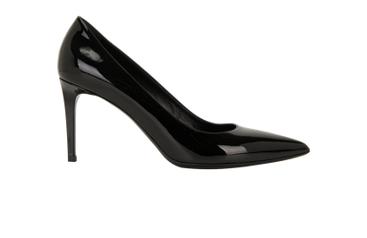 Saint Laurent Pointed Toe Pumps, &pound;220, Shoes, Black, Patent Leather, Front view