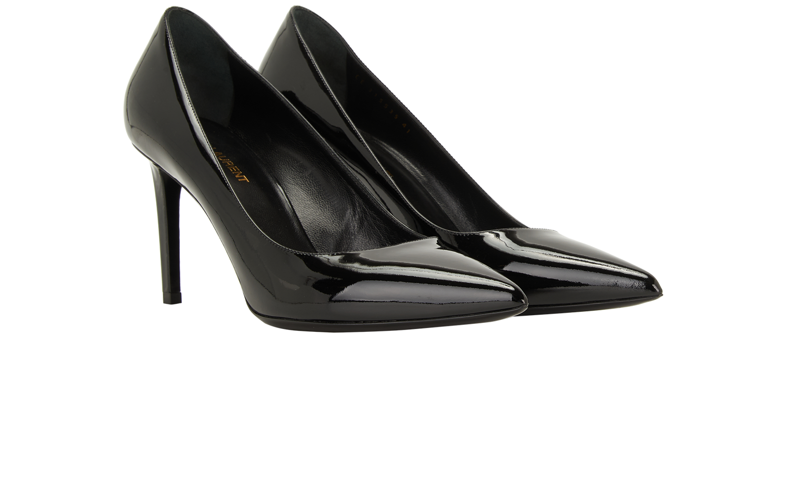 Saint Laurent Pointed Toe Pumps, &pound;220, Shoes, Black, Patent Leather, Side view