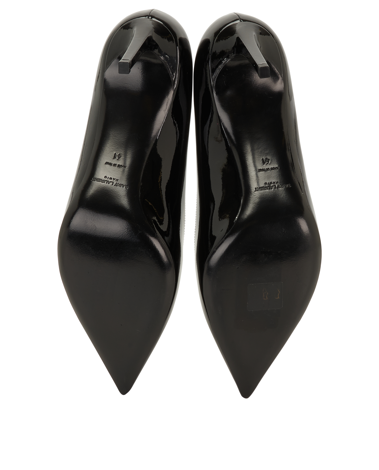 Saint Laurent Pointed Toe Pumps, &pound;220, Shoes, Black, Patent Leather, Top view