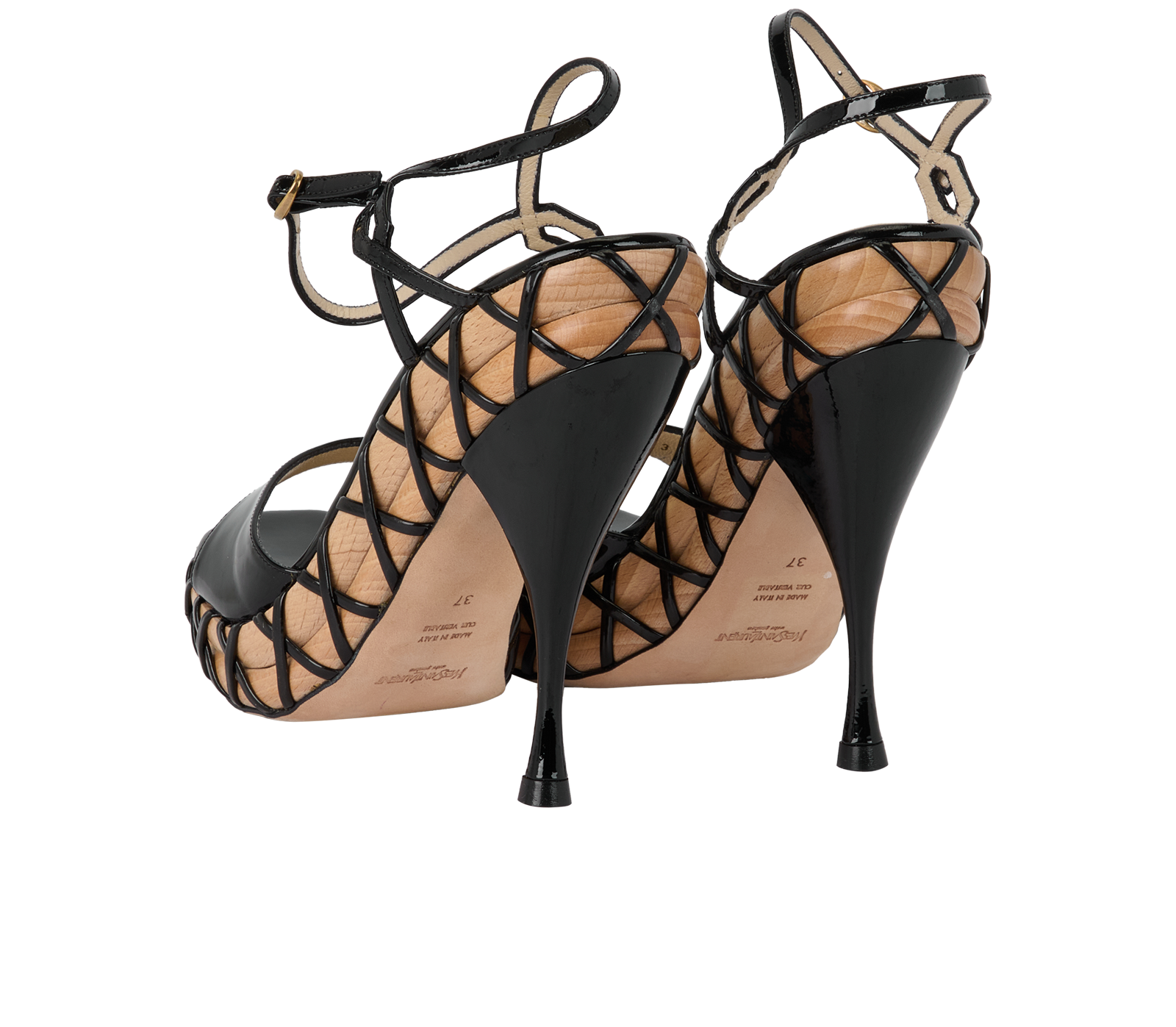 Vintage Saint Laurent Wooden Platforms, &pound;150, Shoes, Black, Patent Leather, Back view