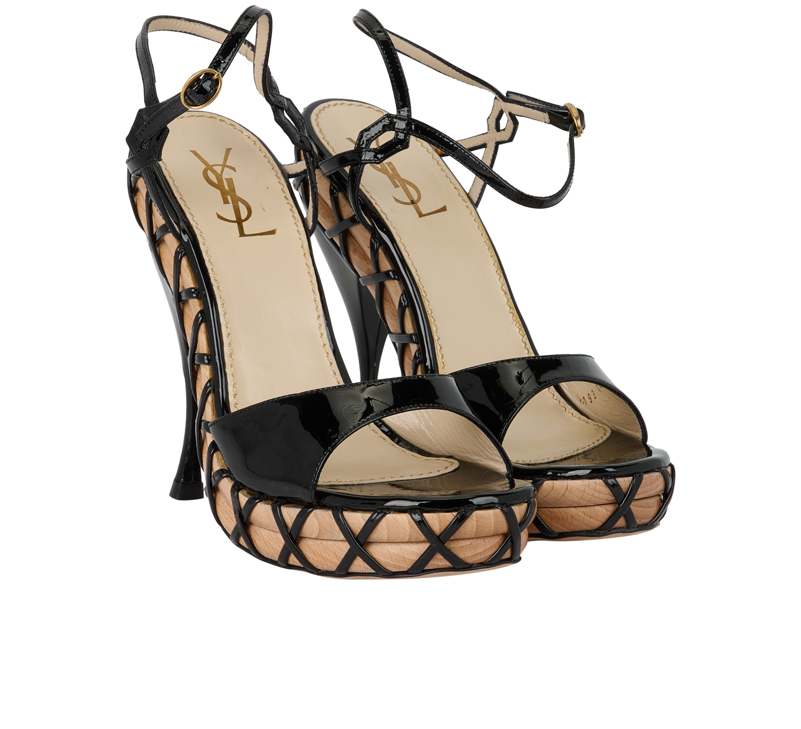 Vintage Saint Laurent Wooden Platforms, &pound;150, Shoes, Black, Patent Leather, Side view