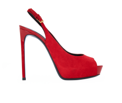 Saint Laurent Peep Toe Heels, Suede, Red, UK5.5, 2*