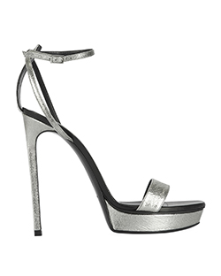 Saint Laurent Platform Sandals, Leather, Silver, 7.5, 2*