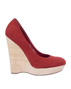 Yves Saint Laurent Wedge Wooden Heels, Suede/Wood, Red/Tan, DB, B, UK 3