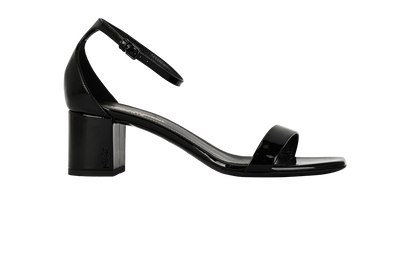Saint Laurent Block Heel Sandals, £175, Shoes, Black, Patent Leather, Front view