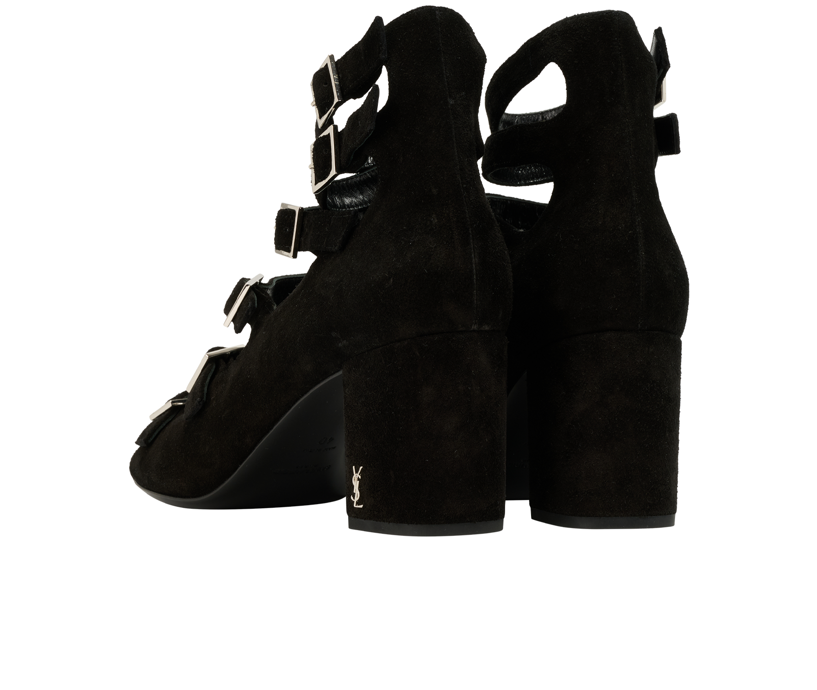 Saint Laurent Babies Multi-Strap Block Sandals, &pound;250, Shoes, Black, Suede, Back view