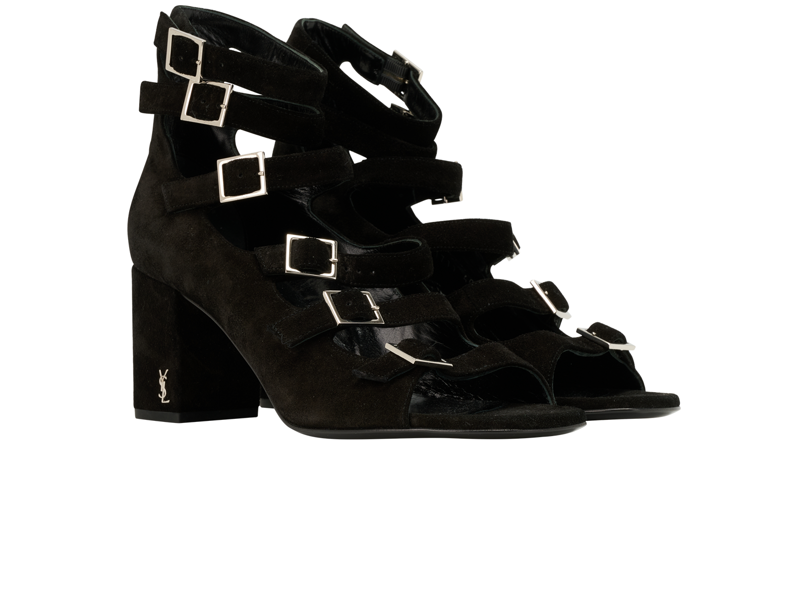 Saint Laurent Babies Multi-Strap Block Sandals, &pound;250, Shoes, Black, Suede, Side view