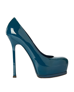 Yves Saint Laurent Tribtoo Platform Heels, Patent Leather, Teal, DB, UK 4