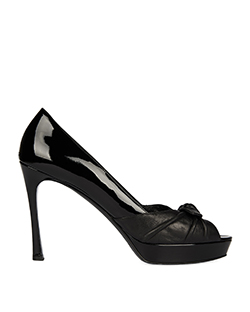 Yves Saint Laurent Paris Peep-Toe Bow Detail, Patent Leather, Black, 9