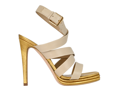 Saint Laurent Montaigne 105 Sandals, &pound;220, Shoes, Beige/Gold, Leather, Front view