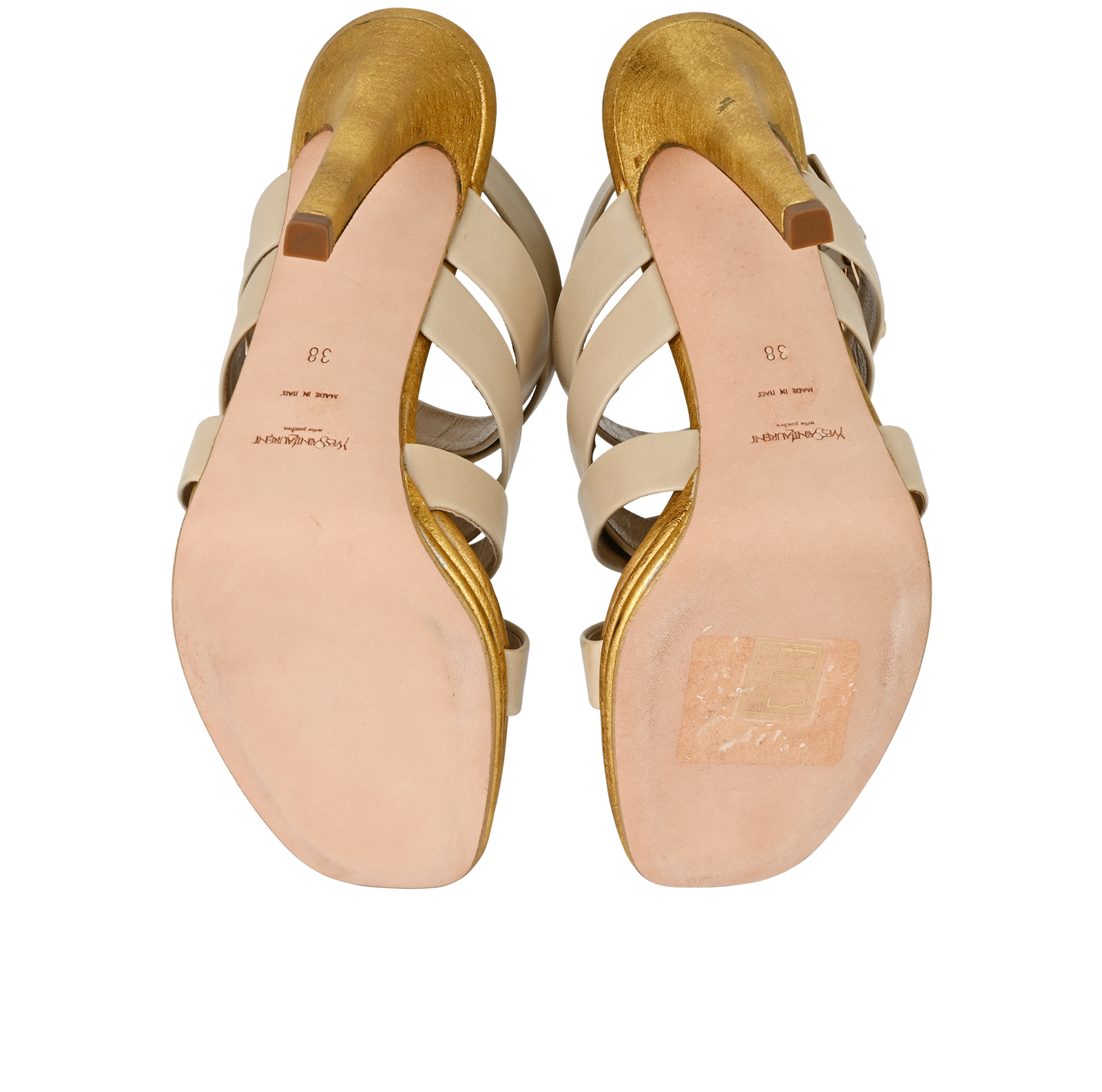 Saint Laurent Montaigne 105 Sandals, &pound;220, Shoes, Beige/Gold, Leather, Top view