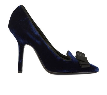 Yves Saint Laurent Velvet Bow Heels, &pound;120, Shoes, Blue, Velvet, Front view