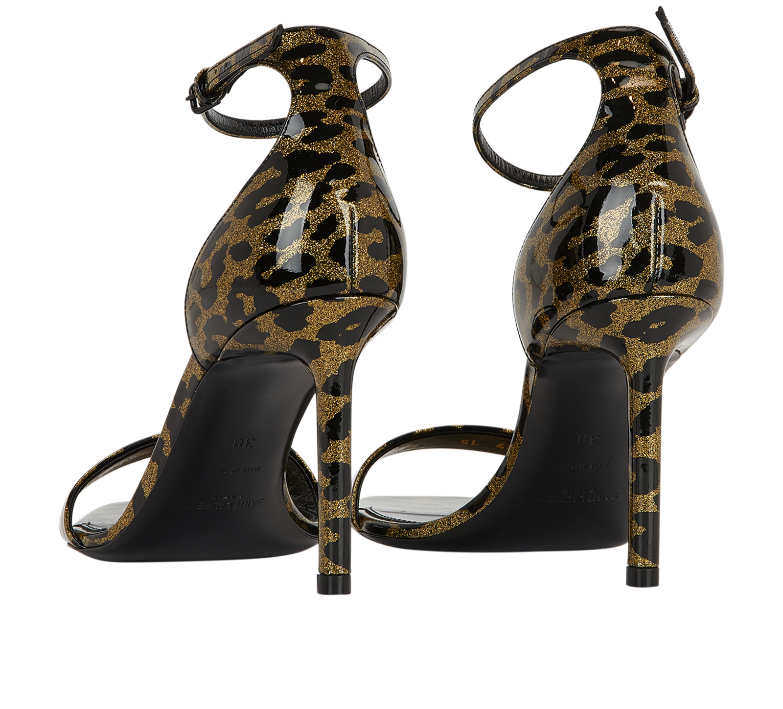 YSL Patent Leopard Heels, &pound;295, Shoes, Black, Leather, Back view