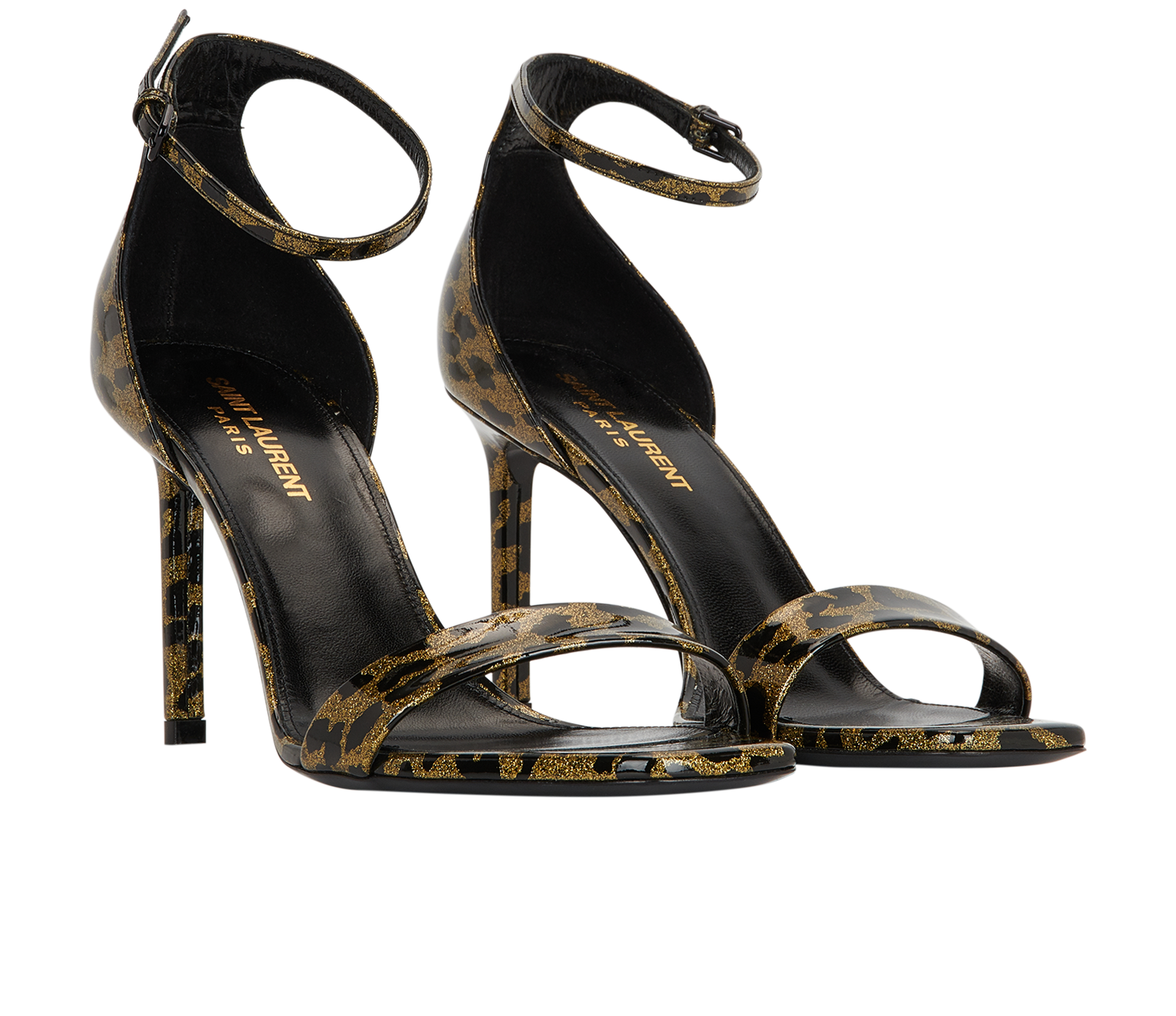 YSL Patent Leopard Heels, &pound;295, Shoes, Black, Leather, Side view