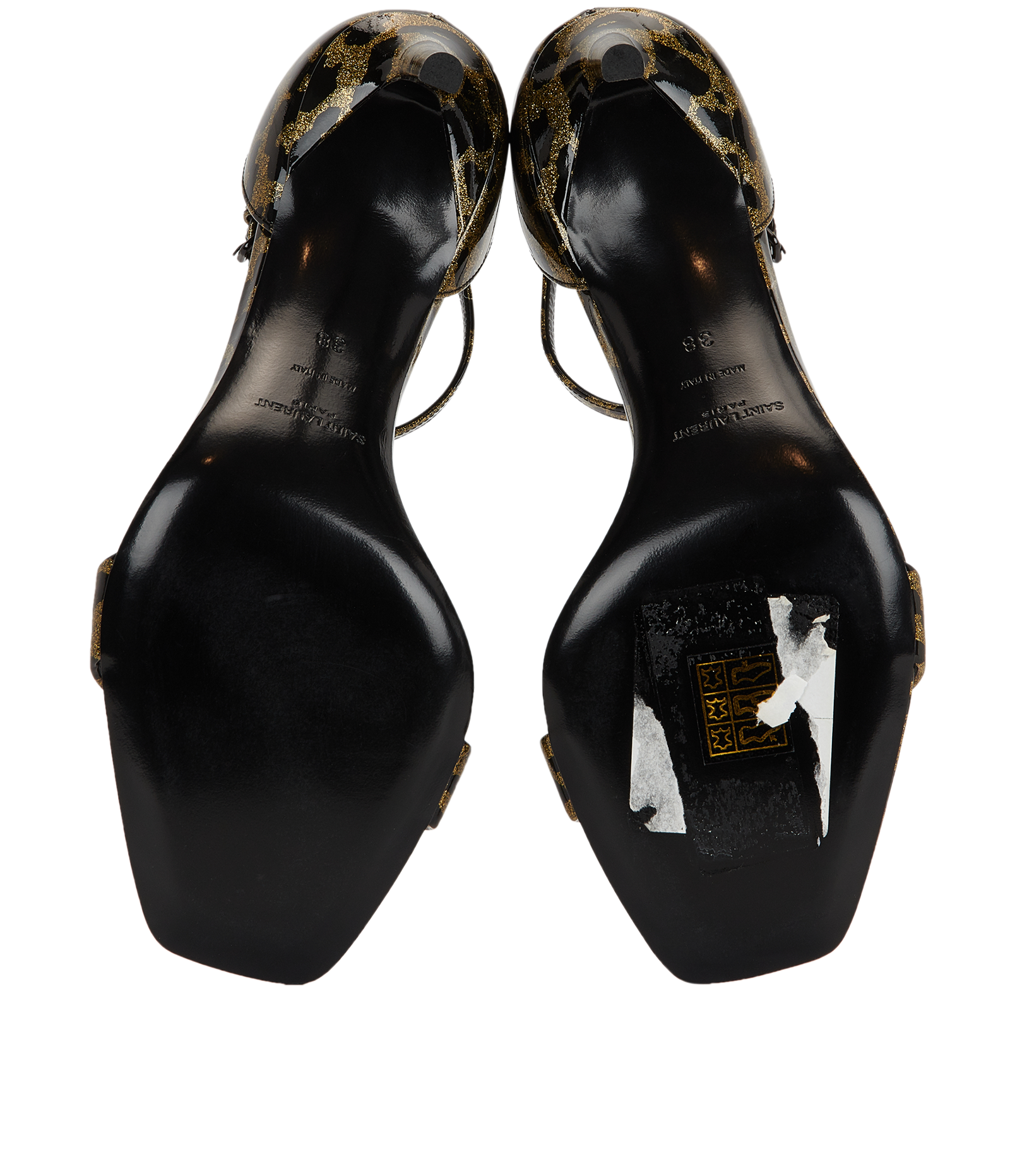 YSL Patent Leopard Heels, &pound;295, Shoes, Black, Leather, Top view