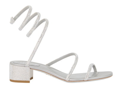 Rene Caovilla Cleo Glitter High Heeled Sandals, &pound;350, Shoes, Silver, Leather, Front view
