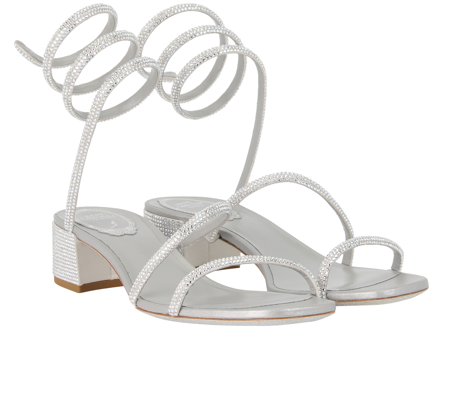 Rene Caovilla Cleo Glitter High Heeled Sandals, &pound;350, Shoes, Silver, Leather, Side view