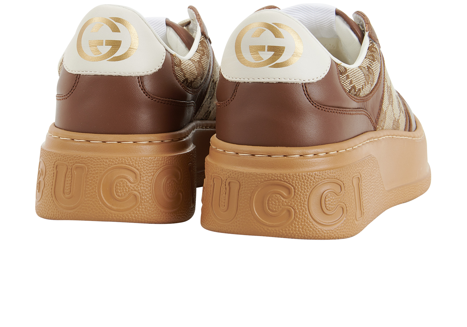 Gucci GG Trainers, &pound;310, Shoes, Brown/Tan, Canvas/Leather, Back view