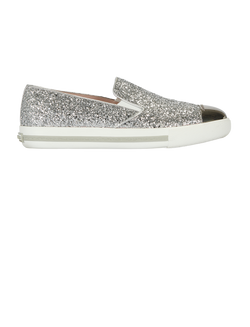 Miu Miu Sequin Slip On Sneakers,Leather,Silver, UK7,B/DB,3*