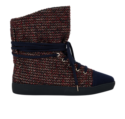 Chanel Tweed Lace Up Trainers, £450, Shoes, Blue/Red, Fabric, Front view