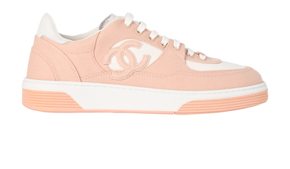 Chanel CC Low Top Trainers, &pound;550, Shoes, Pink/White, Canvas/Leather, Front view