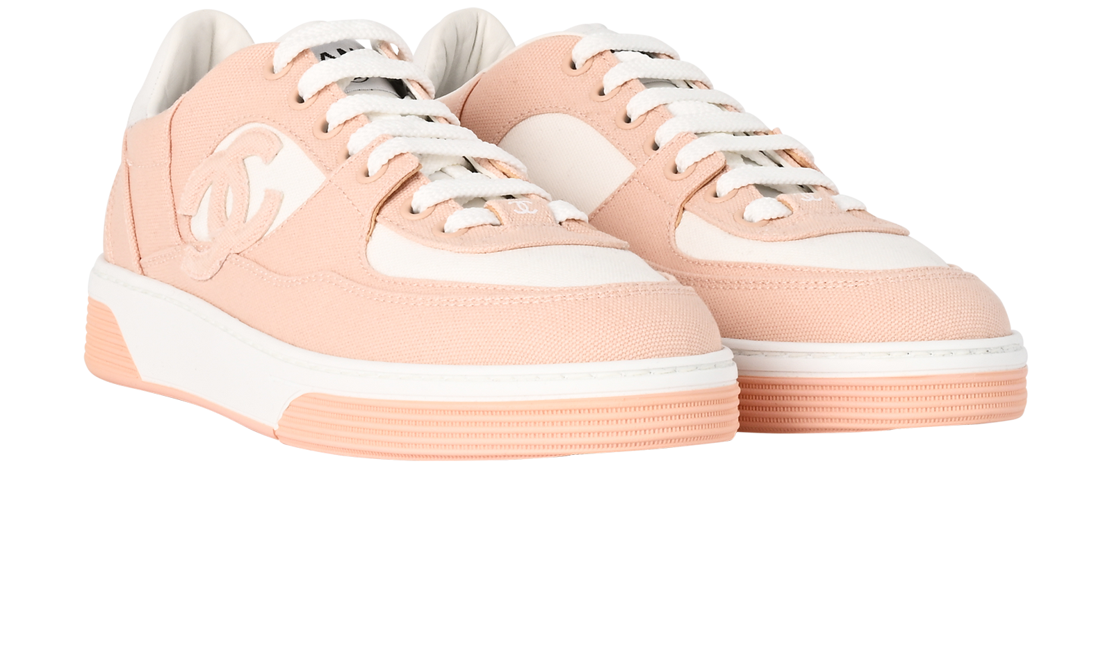 Chanel CC Low Top Trainers, &pound;550, Shoes, Pink/White, Canvas/Leather, Side view