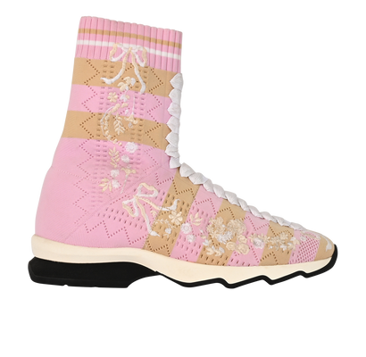 Fendi Bow Sock Trainers, &pound;250, Shoes, Beige/Pink, Fabric, Front view