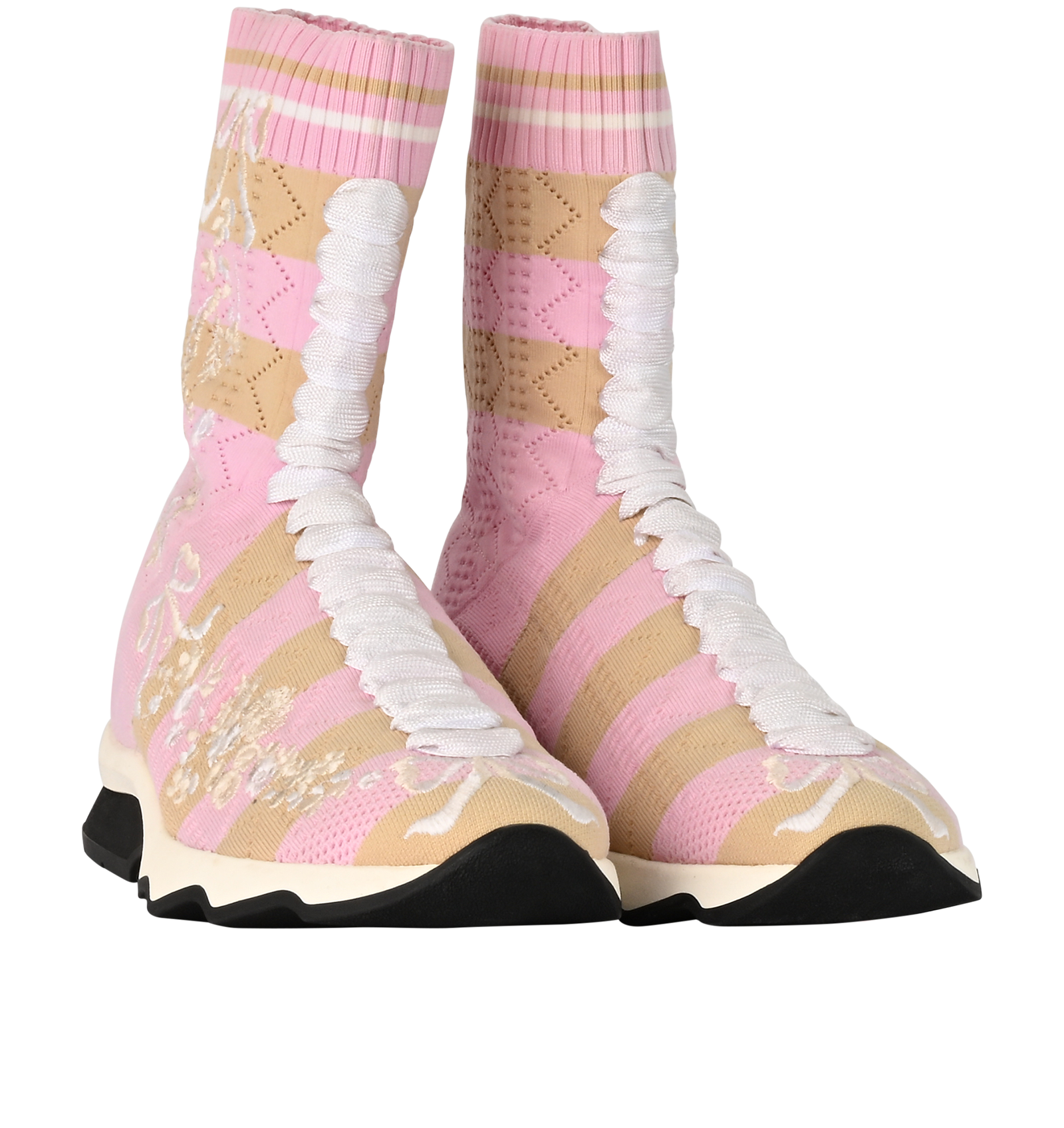 Fendi Bow Sock Trainers, &pound;250, Shoes, Beige/Pink, Fabric, Side view