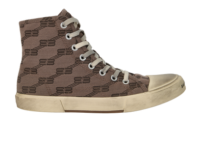 Balenciaga Paris High Top Trainers, &pound;250, Shoes, Brown, Canvas, Front view