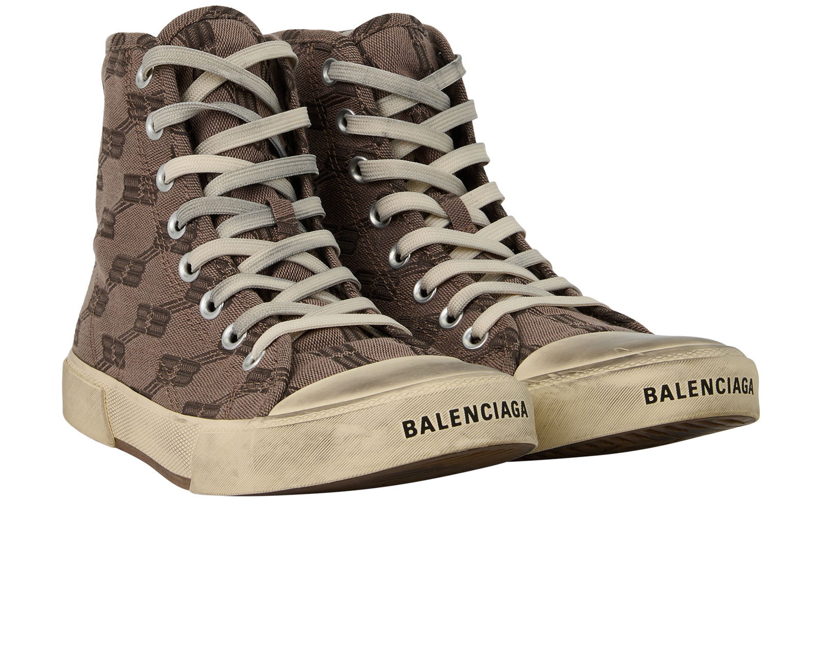 Balenciaga Paris High Top Trainers, &pound;250, Shoes, Brown, Canvas, Side view