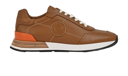 Hermes Drive Sneakers, &pound;350, Shoes, Brown, Leather, Front view