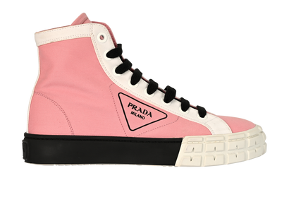 Prada Double Wheel High Top Trainers, &pound;320, Shoes, Black/Pink/White, Canvas/Rubber, Front view