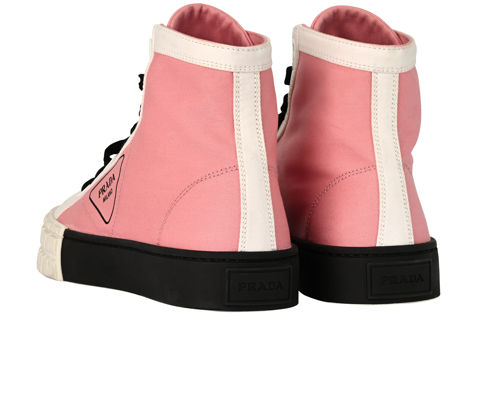 Prada Double Wheel High Top Trainers, &pound;320, Shoes, Black/Pink/White, Canvas/Rubber, Back view