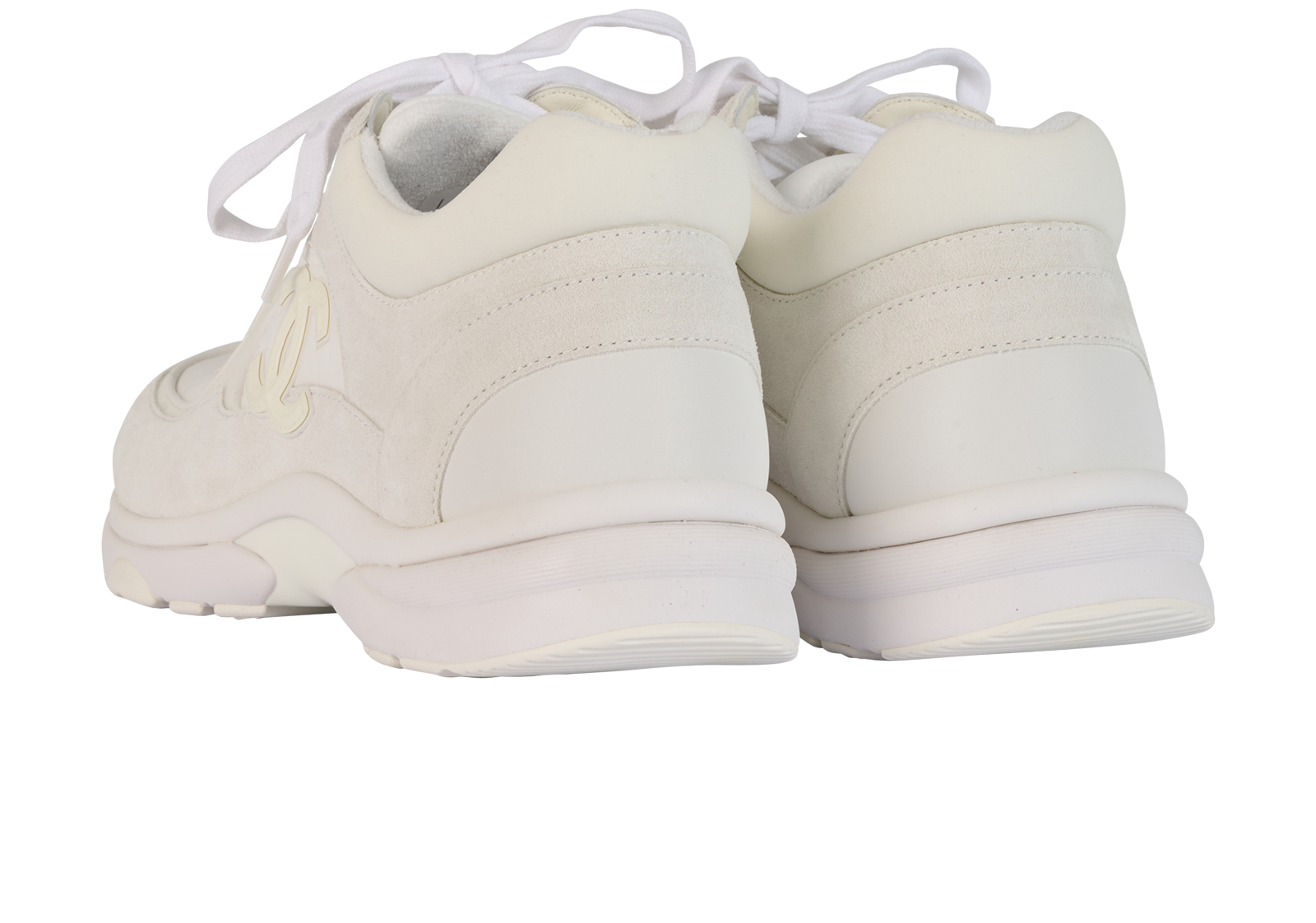 Chanel CC Trainers, &pound;450, Shoes, White, Fabric/Leather, Back view