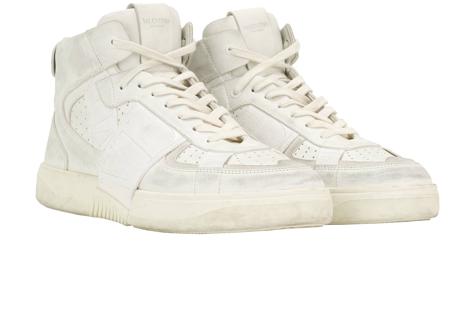 Valentino VL7N Distressed Trainers, &pound;250, Shoes, White, Leather, Side view