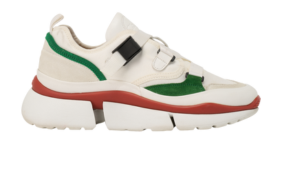 Chloe Sonnie Low Top Trainers, &pound;195, Shoes, Green/Red/White, Fabric/Suede, Front view