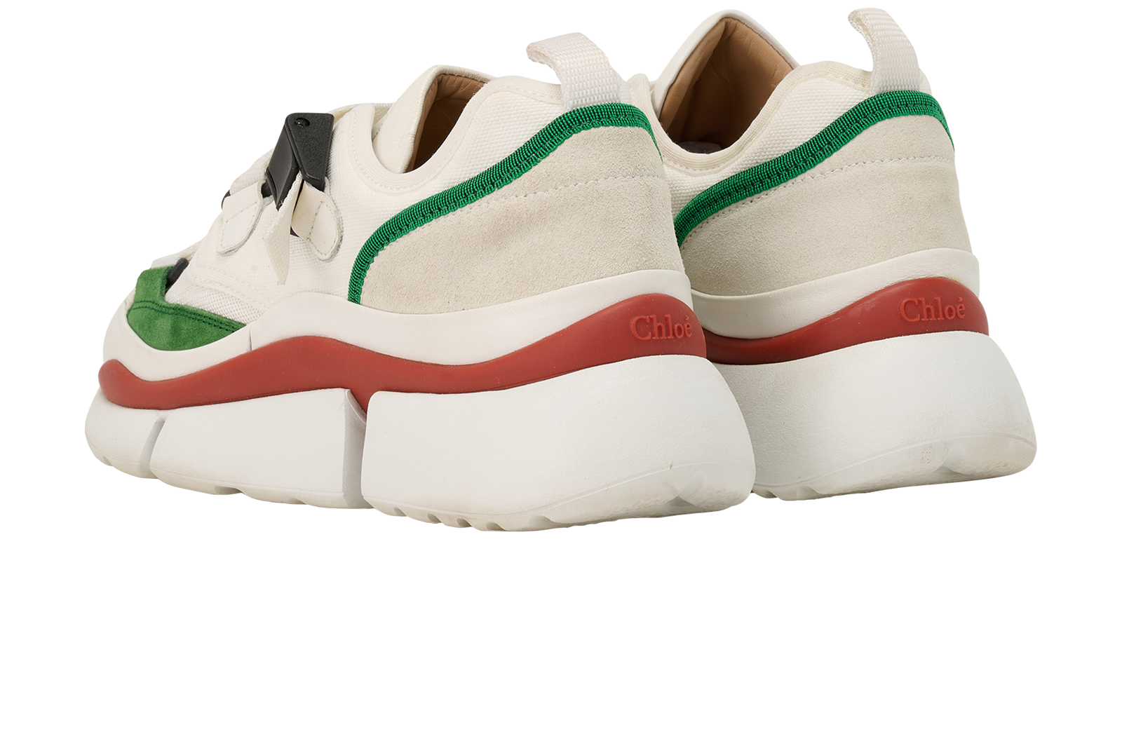 Chloe Sonnie Low Top Trainers, &pound;195, Shoes, Green/Red/White, Fabric/Suede, Back view