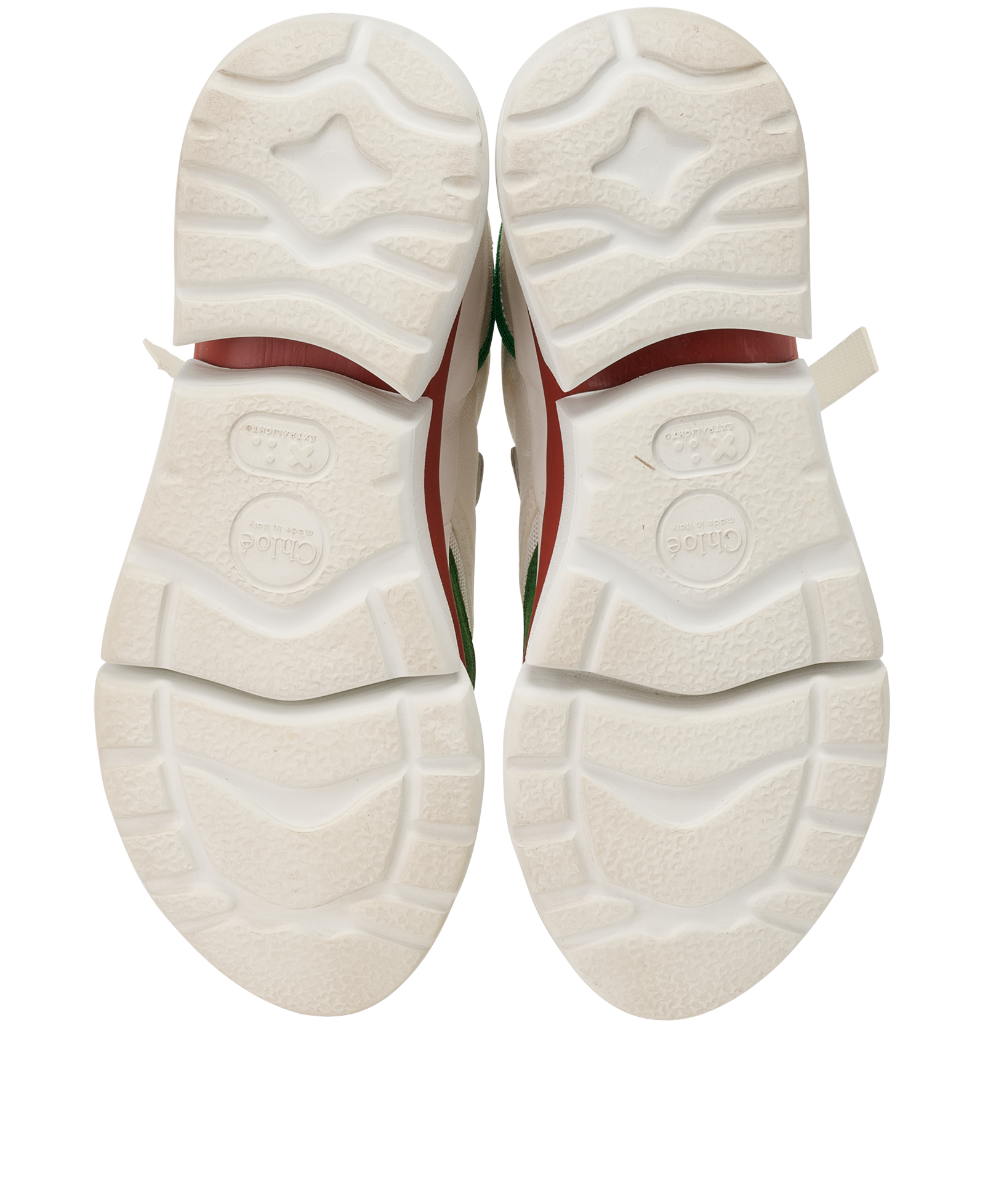 Chloe Sonnie Low Top Trainers, &pound;195, Shoes, Green/Red/White, Fabric/Suede, Top view