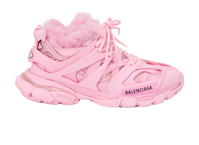 Balenciaga Track Faux Fur Trainers, &pound;320, Shoes, Pink, Faux Fur/Leather, Front view