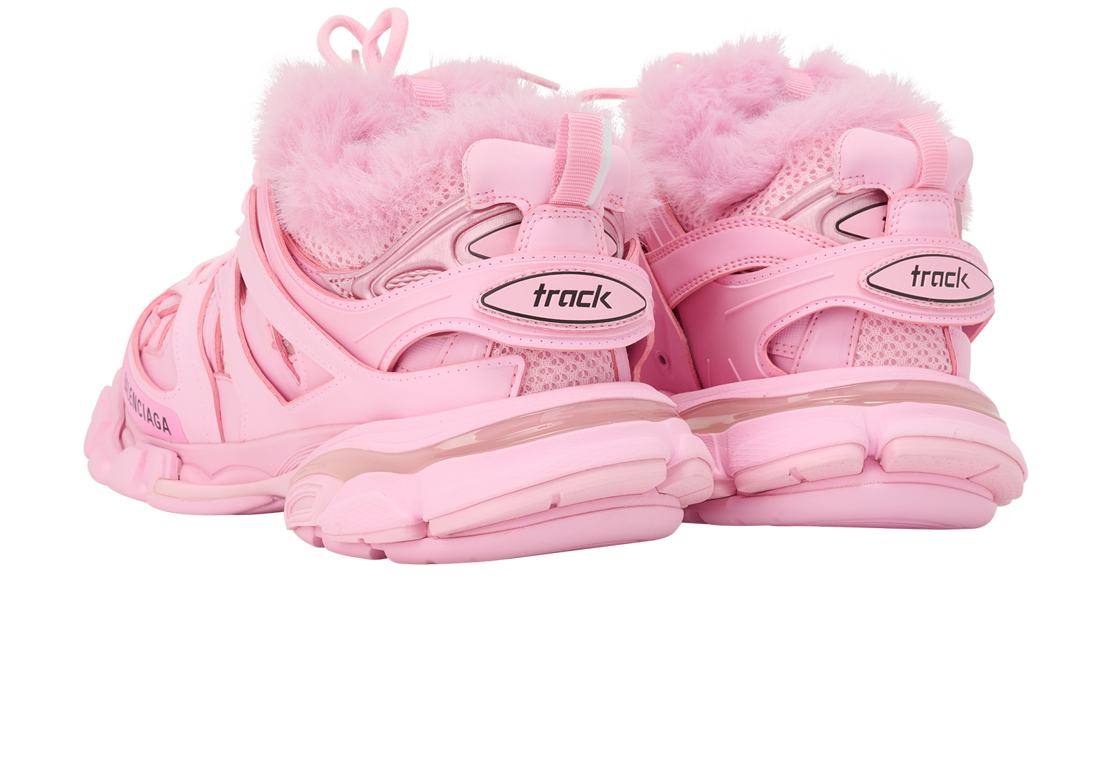 Balenciaga Track Faux Fur Trainers, &pound;320, Shoes, Pink, Faux Fur/Leather, Back view