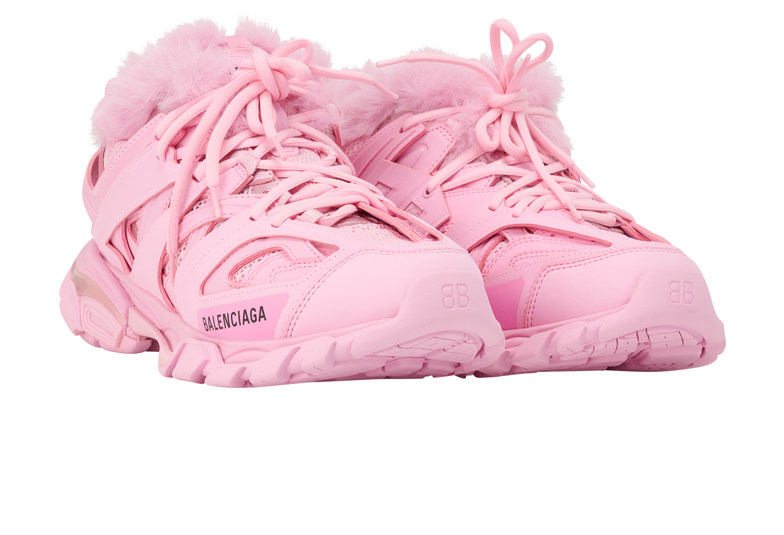 Balenciaga Track Faux Fur Trainers, &pound;320, Shoes, Pink, Faux Fur/Leather, Side view