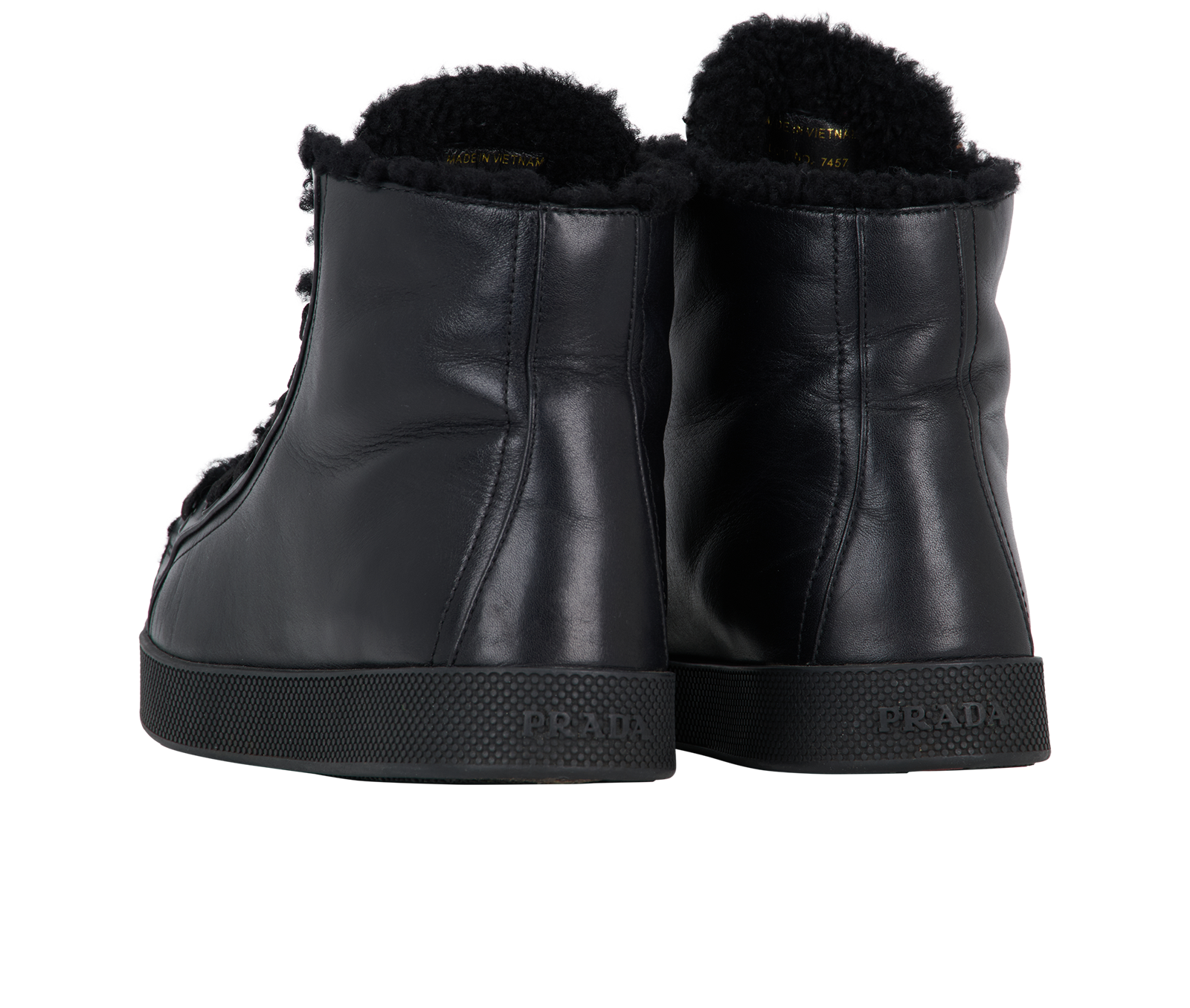 Prada Shearling Hight Top Sneakers, &pound;250, Shoes, Black, Leather, Back view