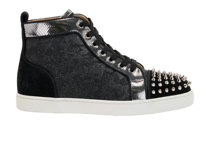 Christian Louboutin Lou Spikes Orlato Trainers, &pound;350, Shoes, Black, Leather, Front view