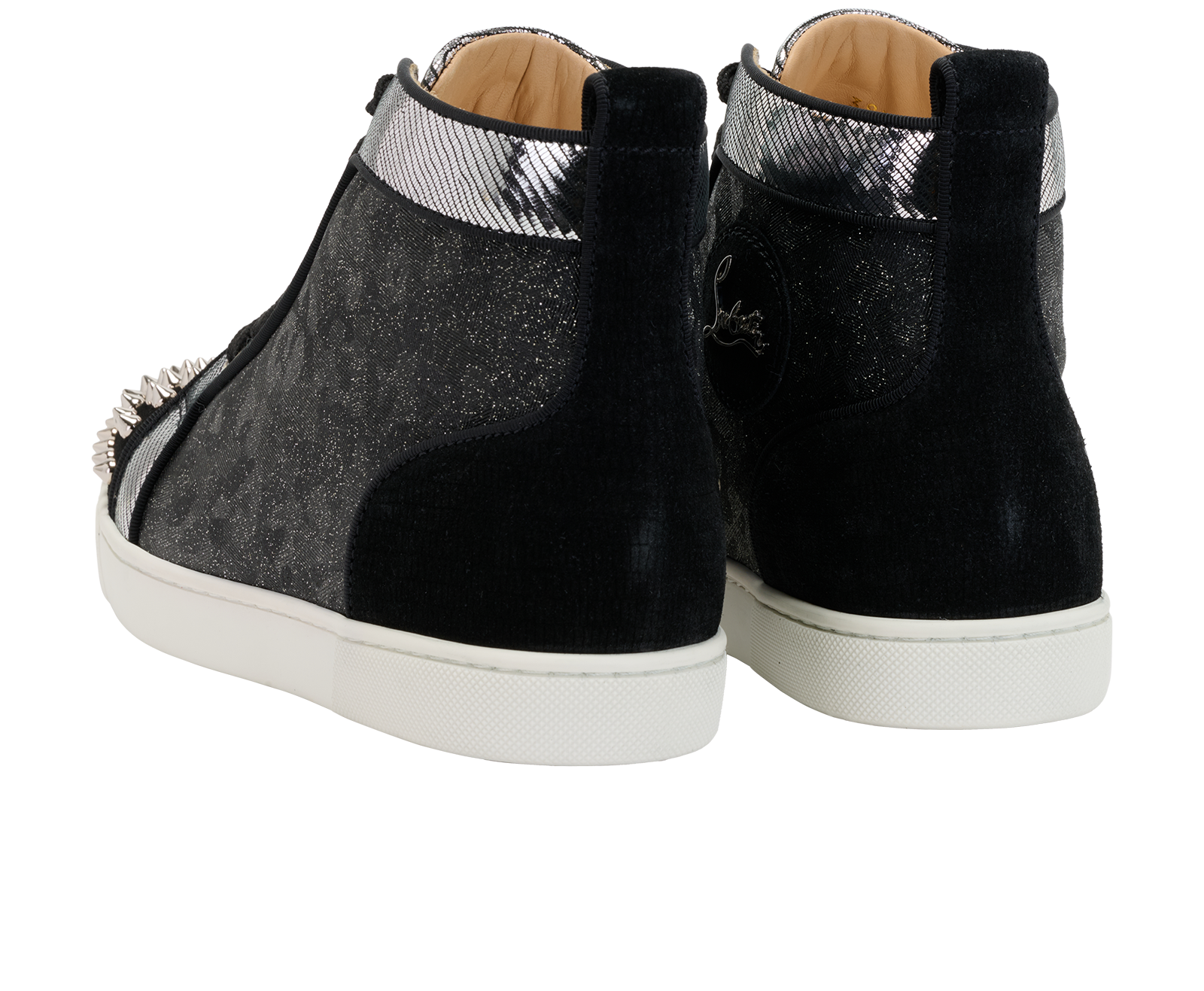 Christian Louboutin Lou Spikes Orlato Trainers, &pound;350, Shoes, Black, Leather, Back view