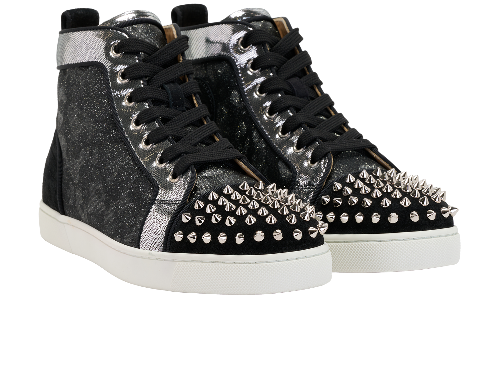 Christian Louboutin Lou Spikes Orlato Trainers, &pound;350, Shoes, Black, Leather, Side view