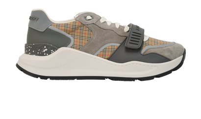 Burberry Ramsey Trainers, &pound;220, Shoes, Beige/Grey, Canvas/Leather, Front view