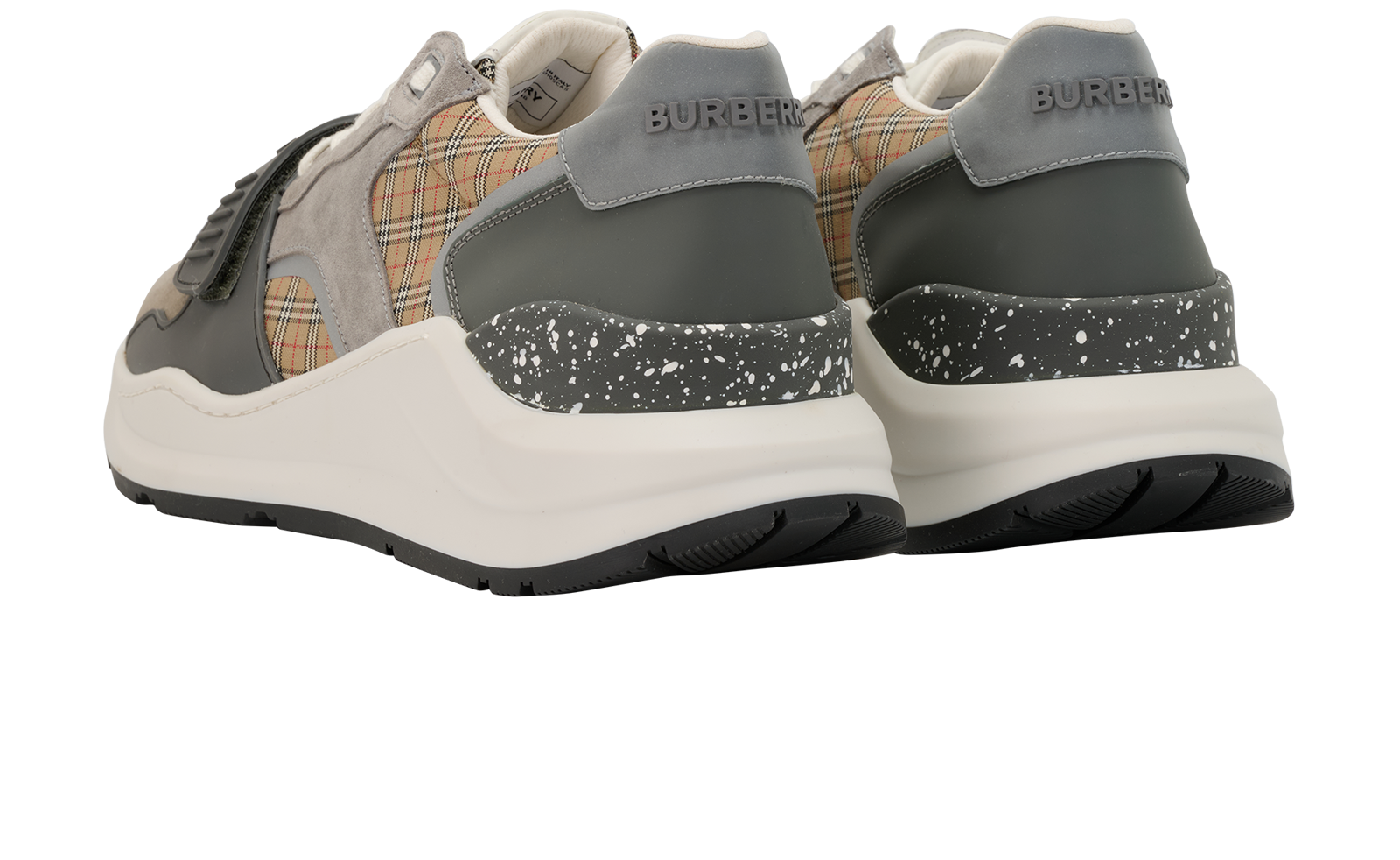 Burberry Ramsey Trainers, &pound;220, Shoes, Beige/Grey, Canvas/Leather, Back view