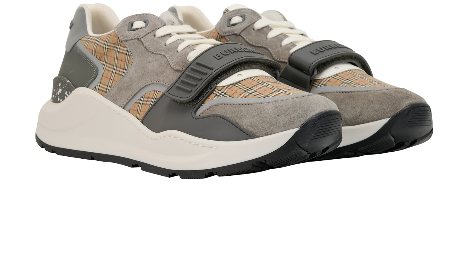 Burberry Ramsey Trainers, &pound;220, Shoes, Beige/Grey, Canvas/Leather, Side view