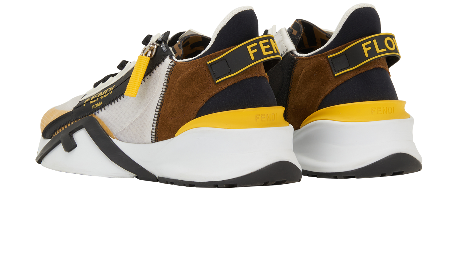 Fendi Flow Trainers, &pound;250, Shoes, Black/Yellow, Mesh/Suede, Back view