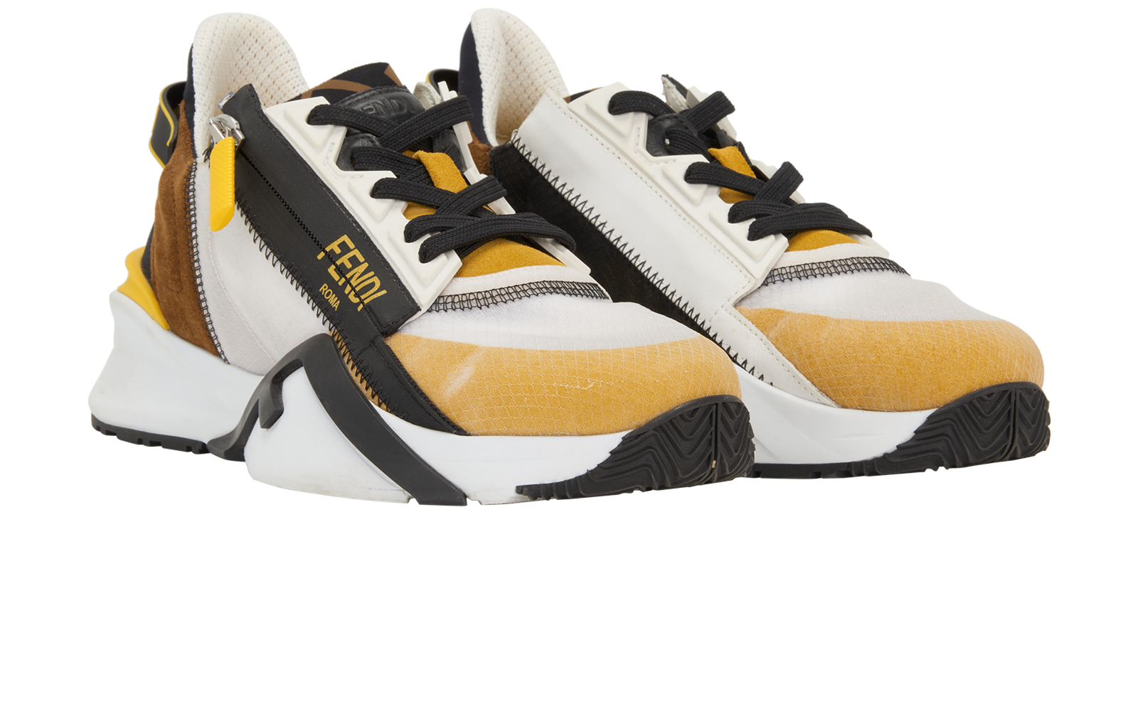 Fendi Flow Trainers, &pound;250, Shoes, Black/Yellow, Mesh/Suede, Side view